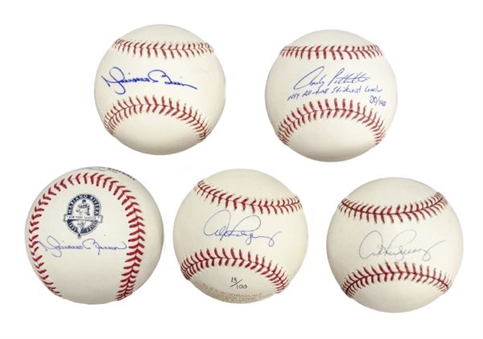 New York Yankees Modern Autographed Baseball Lot of 5: Alex Rodriguez (2), Mariano Rivera (2), & Andy Pettitte 